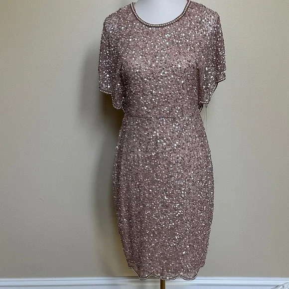 New Adrianna Papell Sequin Mini Formal Dress in Rose Gold - Picture 1 of 6